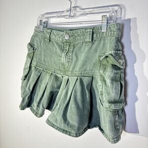 Army Green Pleated Cargo Mini Skirt Size M 100% Cotton